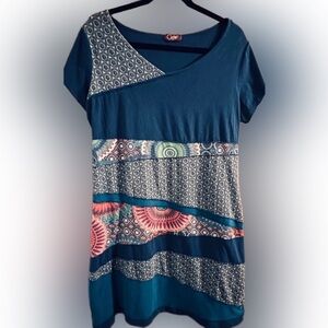 Coline blue cotton blend tunic minidress